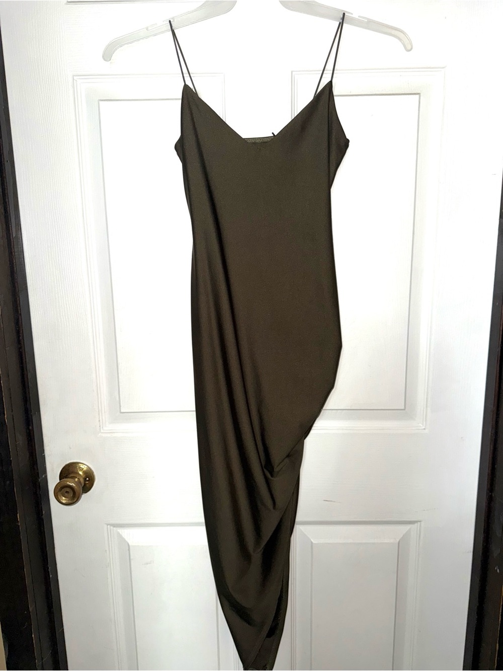 Olive Green Slip Dress with High Leg Slit